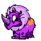 Pixelated purple rhinoceros-like creature with orange spots, white mane, and single horn in various poses.