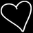 Two heart shapes on a black background: one outlined in white, the other filled with solid white.