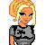 Pixel art character with blonde hair, blue eyes, and a gray top with black accents, shown in multiple views including full-body, close-up, and partial limbs.