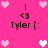 Pixelated pink background with repeated 'Tyler (:' text and heart symbols in white and light pink, arranged in a pattern