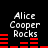 Black background with white text 'Alice Cooper Rocks' and red horizontal bars in four quadrants, each bar pattern differing between top-left, top-right, bottom-left, and bottom-right sections.
