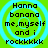 Four identical pixelated icons display text on a green background with cyan rings, each reading "Hanna banana me,myself and i rockkkkk" in black block letters.