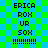 Pixelated text on a green and blue checkered background with repeated patterns of 'ERICA ROX UR SOX' followed by multiple exclamation marks.