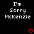 Black background with white pixelated text reading "I'm Sorry McKenzie" in two identical vertical , each with a red pixelated heart below