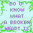 Pixelated text reads "DO U KNOW WHAT A BROKEN HEART IS" in purple letters on a light blue background with green jagged border, repeated four times in a