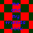 Pixelated text 'me and my friends rock' repeated on a red and dark green checkered background with visible animation changes.