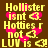 Yellow text on brown background with pink hearts, displaying phrases like "Hollister isnt" and "LUV is" with heart symbols, animated with heart movement.