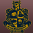 Pixelated crest with golden and dark blue sections on a burgundy background, featuring stylized animal heads at top corners.
