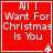 Red square icon with white text "All I Want For Christmas Is You" and a small white snowflake in the bottom-right corner.