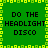 Green background with yellow pixelated border displaying "DO THE HEADLIGHT DISCO" text in four identical quadrants.