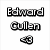 Pixelated text reads "Edward Cullen" above a small icon, next to a person in blue clothing against green foliage.