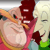 A pixelated cartoon character with a large round head, orange beak-like nose, and red eyes wears a tall dark red hat and pink outfit against a light background.