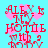 Red pixelated text on a cyan background with pink heart shapes, arranged in four identical quadrants.