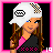 A 3x3 contact sheet of pixel art frames showing a cartoon woman in various poses and text elements with pink borders on black backgrounds.