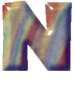 A single uppercase letter N rendered with a rainbow gradient and glossy highlights on a plain gray background.
