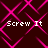 Dark red background with pink geometric lines forming a repeating pattern, overlaid with four instances of the text "Screw It" in white pixelated font.