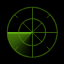 Six circular radar-like icons with green lines and segmented arcs on black backgrounds, each showing a different phase of a rotating green arc