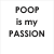 Pixelated text reads 'POOP IS MY PASSION' next to a brown poop emoji with black steam lines above it on white background.
