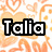 Pixelated orange and yellow heart pattern with 'Talia' text overlay on white background.