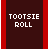Animated sequence of 'TOOTSIE ROLL' text with pink heart symbols on a dark brown background, framed by red vertical borders.