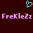 A dark red background features a cyan pixelated heart above pink pixelated text reading "FreKleZi FreKleZi".