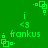 Green pixelated icon with repeating text 'frankus' and '<g i' above it, surrounded by small square patterns on a solid green background.