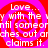 A static image with red and pink spiral patterns overlaid by repeated white text fragments reading 'Love... y with the w until someone ches out arches out claims it.'