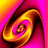 A vibrant pink background with a swirling yellow-orange spiral on the left, and pixelated text reading "WHO'S YOUR FAVE PERSON?" above two usernames.