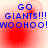 Blue text reading "GO GIANTS!!! WOOHOO!" on a red and white gradient background with pixelated blur effects.