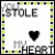 Two side-by-side show 'YOU STOLE MY HEART' text with a heart symbol changing from black to green, below which blue pixelated text reads 'DON'T GIVE IT BACK'