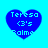 Four blue heart-shaped icons with pixelated text reading "Teresa C3's Salme" on a light blue background, arranged in a