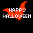 Pixelated orange bat silhouette with 'HAPPY HALLOWEEN' text in white block letters on black background, three distinct poses shown.