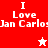 Red and pink pixelated text reads "I Love Jan Carlo" with white star icons on red and white sections.