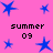 A static image with a bright pink background featuring multiple blue star shapes and repeated text "summer 09" in black pixelated font.