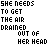 identical pixelated text phrases with color variations in the word 'SHE' and 'THE AIR', arranged in on a white background