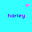 Pixelated cyan background with four purple 'harley' text blocks arranged in a , each corner containing a pink pixel cluster or heart shape