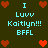Pixelated icon with dark green background, cyan text reading "I Luuv Kaitlyn!!! BFFL" and red heart symbols arranged in a pattern