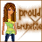 Pixelated image of a woman with long brown hair wearing a green top and blue pants standing next to a speech bubble containing text.