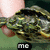 A hand holds a small green and yellow patterned object with text labels below it.