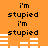 Orange background with repeated black text 'i'm stupid' and white horizontal bars in a pattern, animated to shift bar positions across frames