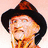 Pixelated image of a person wearing a dark hat with orange-brown brim, light skin, and long hair, set against black background with red text.