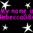 Black background with white star shapes and repeated pink text reading 'My name is RebeccaG8' in pixelated font.