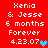 Red background with white pixelated text listing names, duration, and date alongside heart symbols.