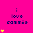 A bright pink background displays the text "i love sammie" in dark blue pixelated font with yellow star icons appearing in different quantities across frames.