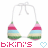 A 4-frame contact sheet of a bikini top animation with alternating text and heart symbols, displayed in pixelated style on white background.