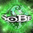 Green background with swirling light blue patterns and white text 'YoB' with black outlines, showing animation changes in text and background brightness.