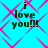 A static image with cyan background and pink diamond pattern displaying 'i love you!!!' text in dark green pixelated font