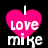 A pink heart-shaped icon with white text "I Love mike" on a black background, showing pixelated animation changes across frames.