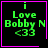 Green text on black background with pink border displays 'i Love Bobby N <33' and changes in bottom-right corner across four