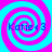Four identical spiral patterns with alternating cyan and magenta colors, each containing the text 'Katie x 3' in blue font.